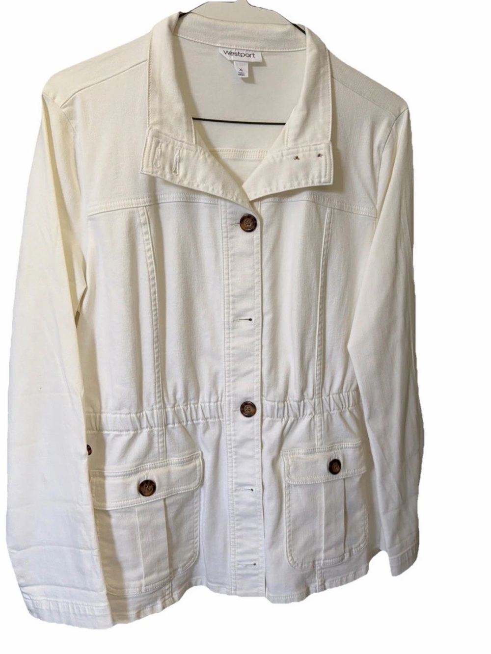 Westport Womens White Twill Utility Elastic Waist Jacket Button Down Size XL NEW